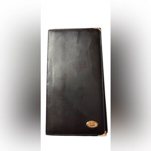 Dunhill Black Leather Wallet | Gold Logo & Corner Accent | Vintage Luxury